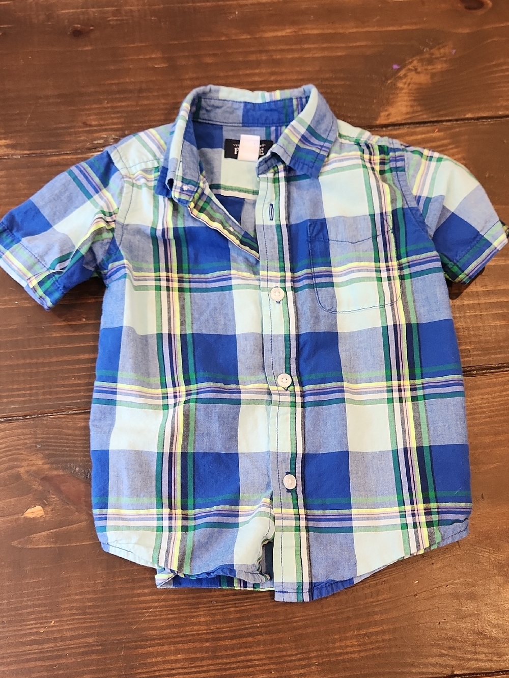 The Children's Place Blue & Green Plaid Short-Sleeve Button Shirt